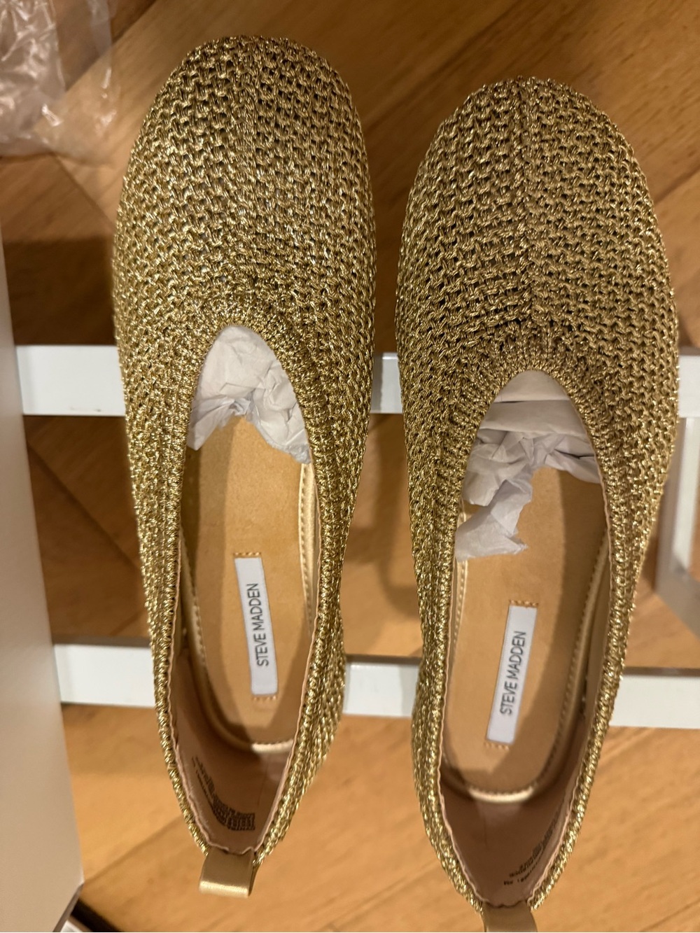 Steve Madden Metallic champagne Knit Slip-On Flats - Picture 2 of 8